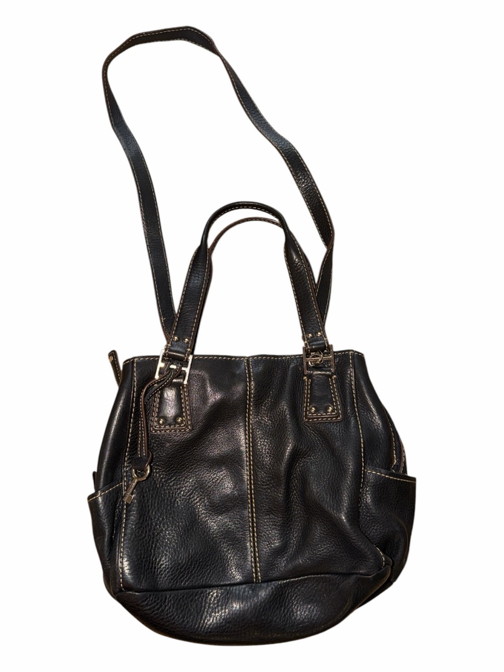 Vintage Fossil Black Pebbled Leather Shoulder Tote